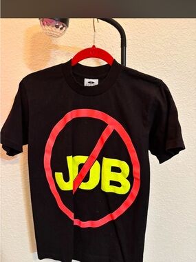 Black Graphic Tee with Red Prohibition Print